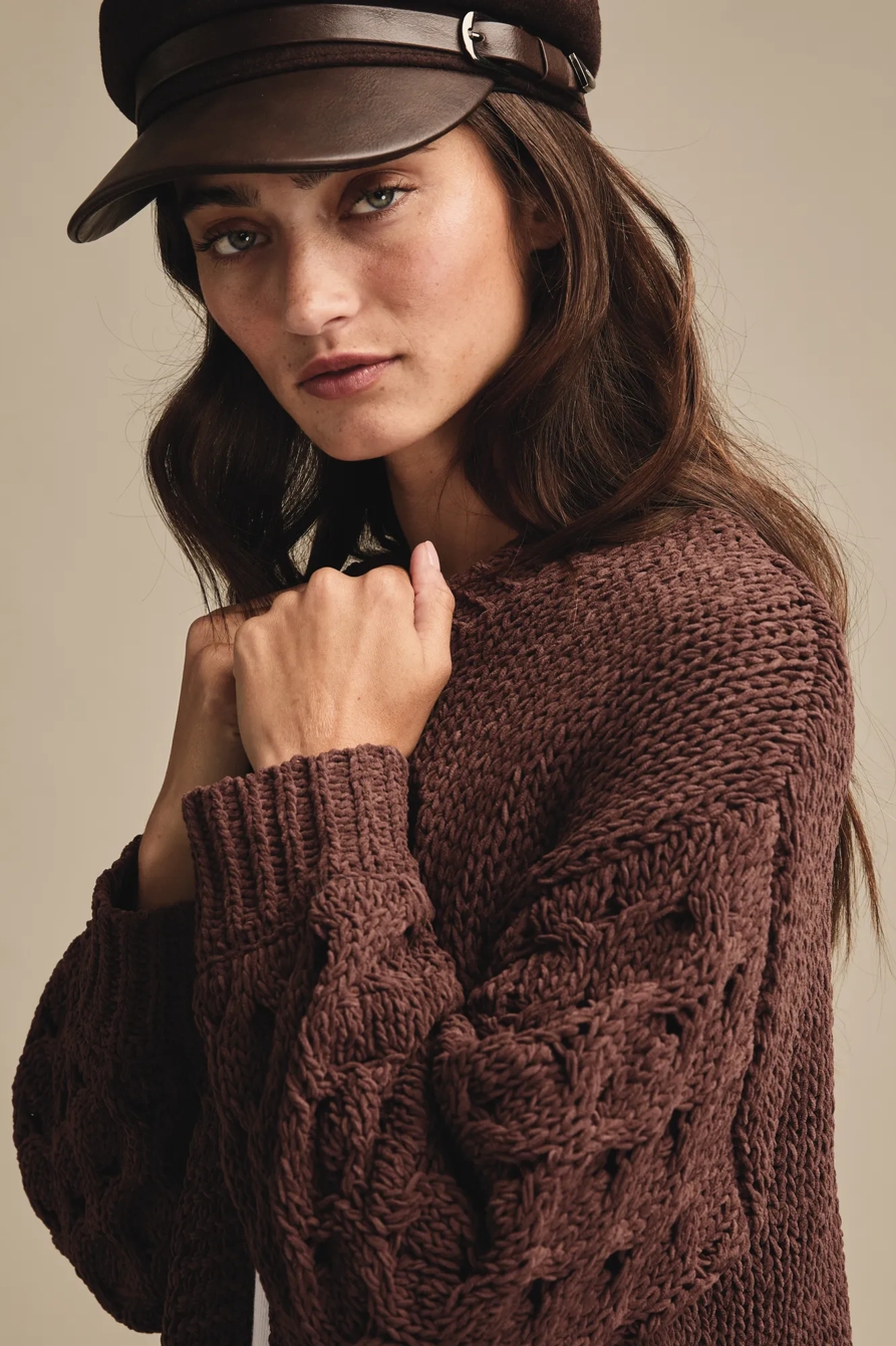 TEXTURED SLEEVE CARDIGAN — Bitter Chocolate — image 5