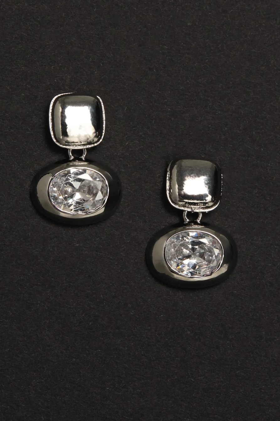 DOUBLE STONE DROP EARRING — SILVER — image 2