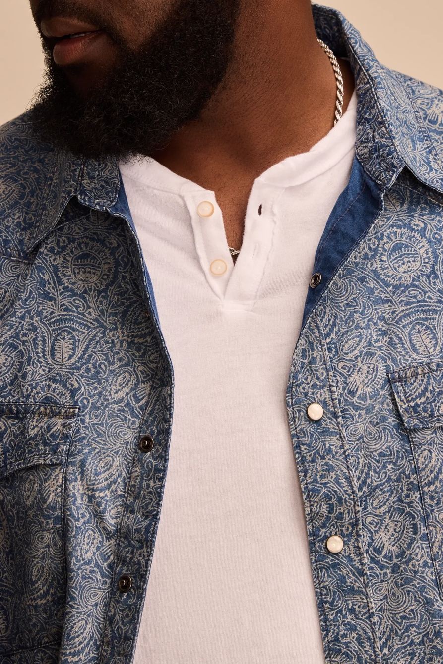 BIG & TALL PRINTED INDIGO WESTERN LONG SLEEVE SHIRT — INDIGO PRINT — image 2