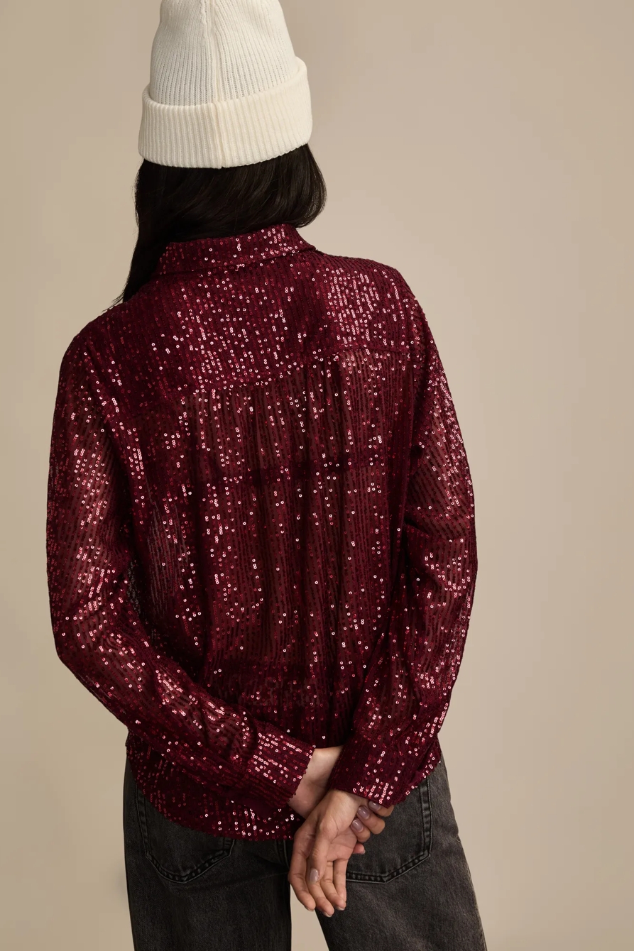 SEQUIN BUTTONDOWN SHIRT — RED WINE — image 3
