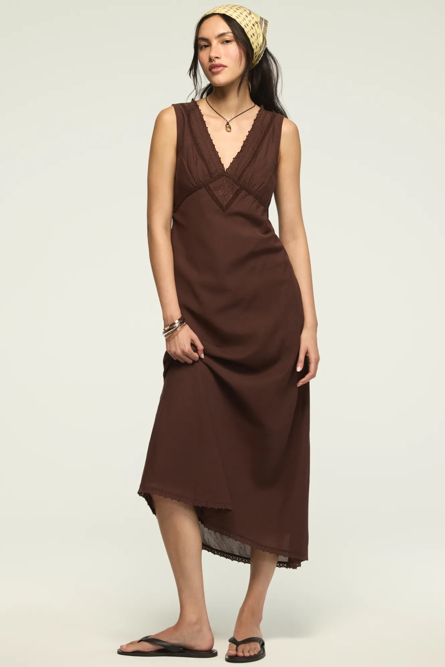 V NECK OTT SLIP DRESS — CHICORY COFFEE — image 5
