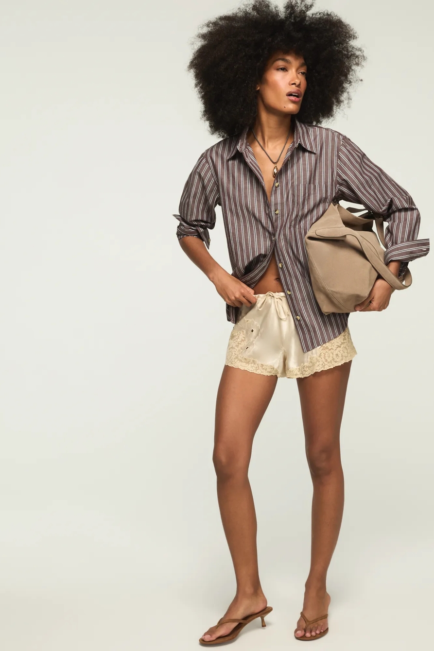 LACED BACK BUTTONDOWN SHIRT — Brown Stripe — image 5