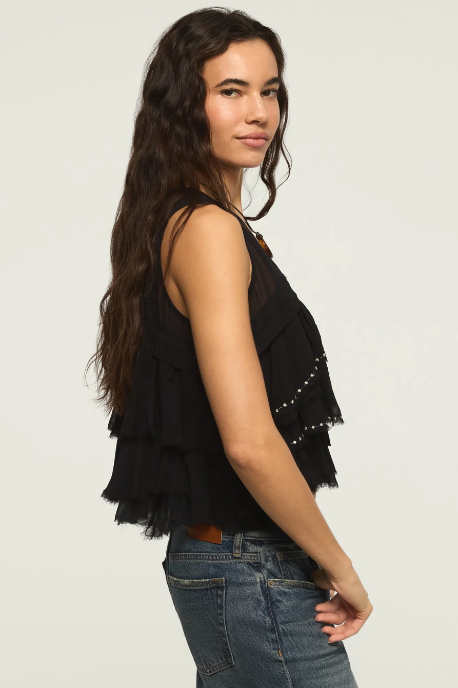 FESTIVAL STUDDED RUFFLE VEST — METEORITE — image 4