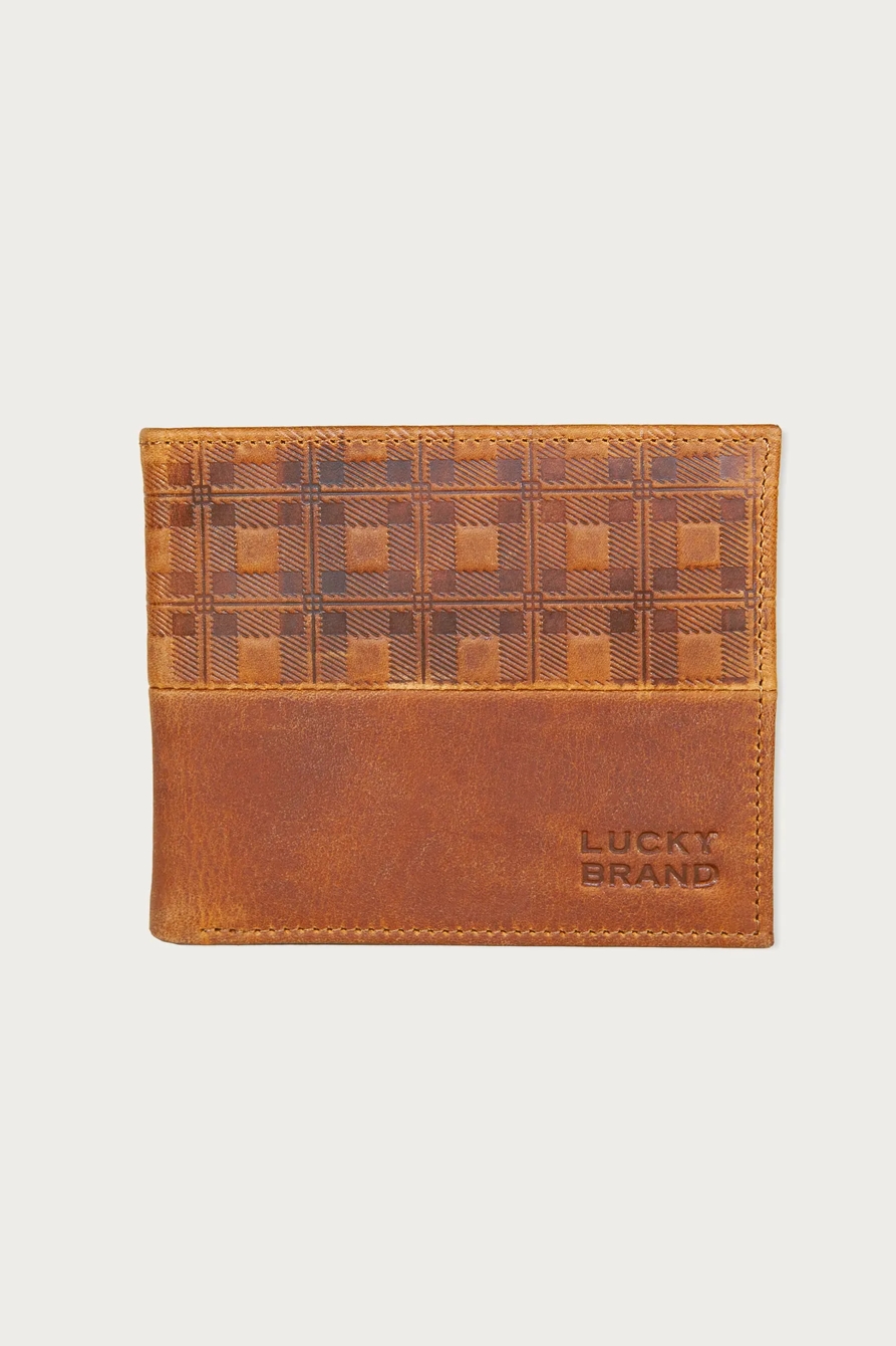 PLAID EMBOSSED LEATHER BIFOLD WALLET — DARK BROWN — image 1