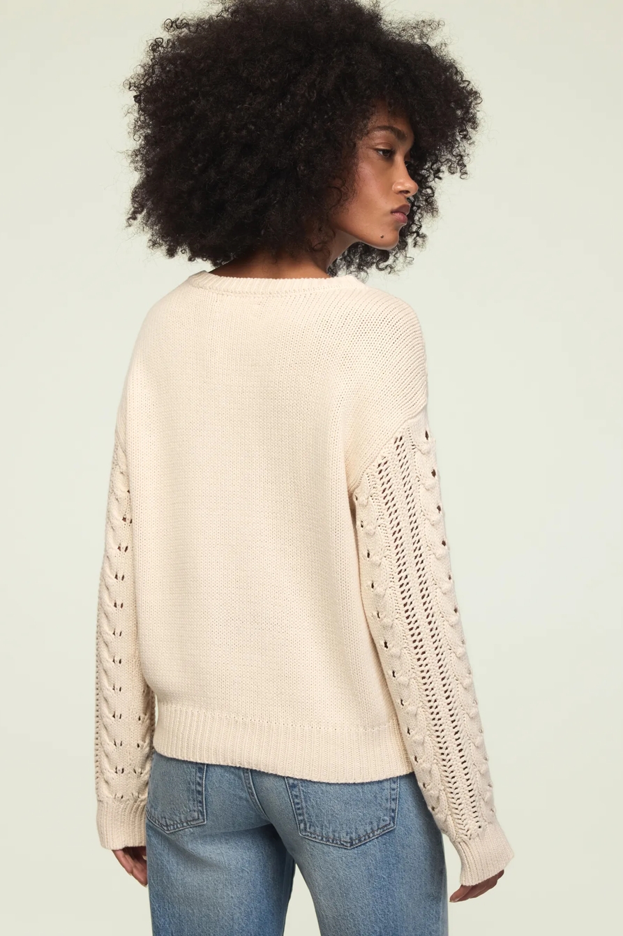 FLORAL EMBROIDERED CREW NECK SWEATER — WHITECAP GRAY — image 3