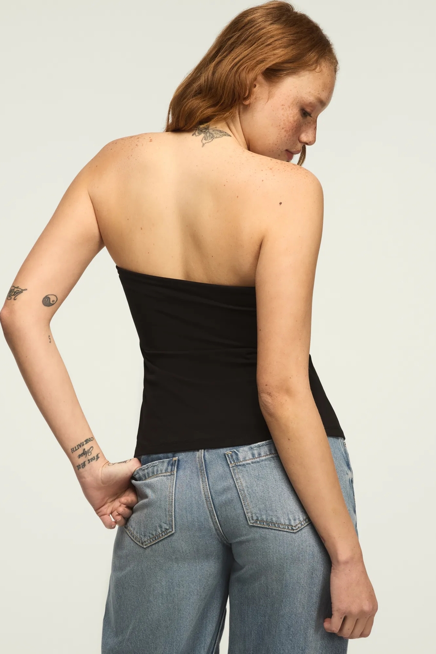 FOLDOVER KNIT TUBE TOP — JET BLACK — image 3