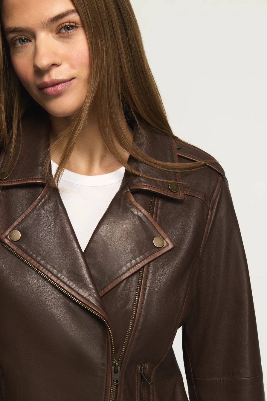 Classic Leather Moto Jacket — CHESTNUT — image 5