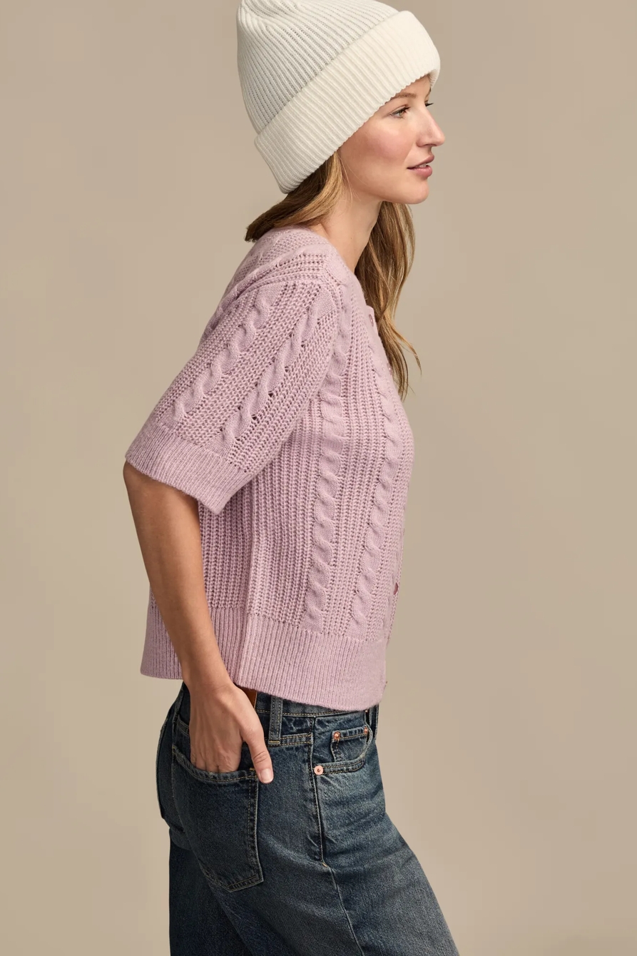 SHORT SLEEVE CABLE CARDIGAN — DAWN PINK — image 4