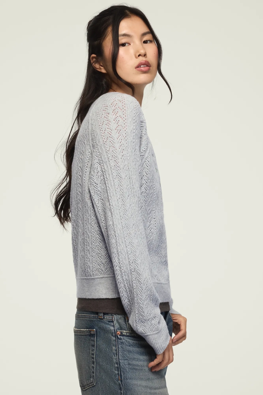 CLOUD SOFT POINTELLE HENLEY SWEATER — BLUE SURF HTR — image 4