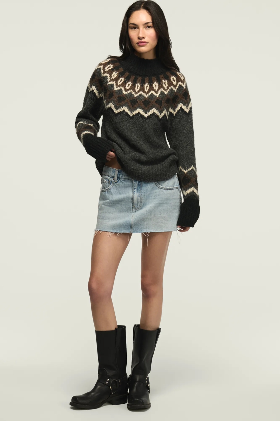 Fair Isle Mock Neck Sweater — CHARCOAL HEATHER GREY — image 2