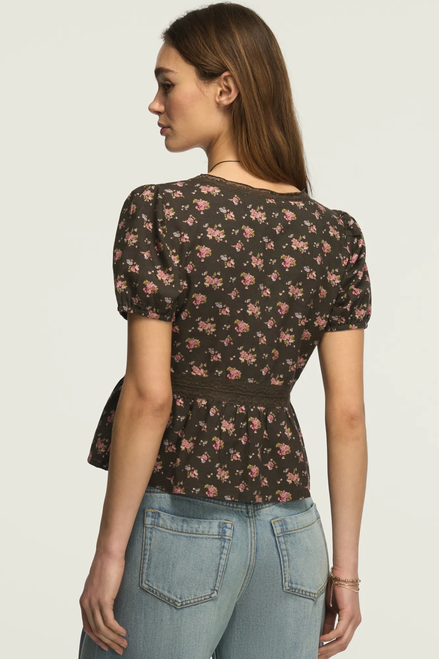 LACE PEPLUM BLOUSE — BLACK FLORAL — image 3