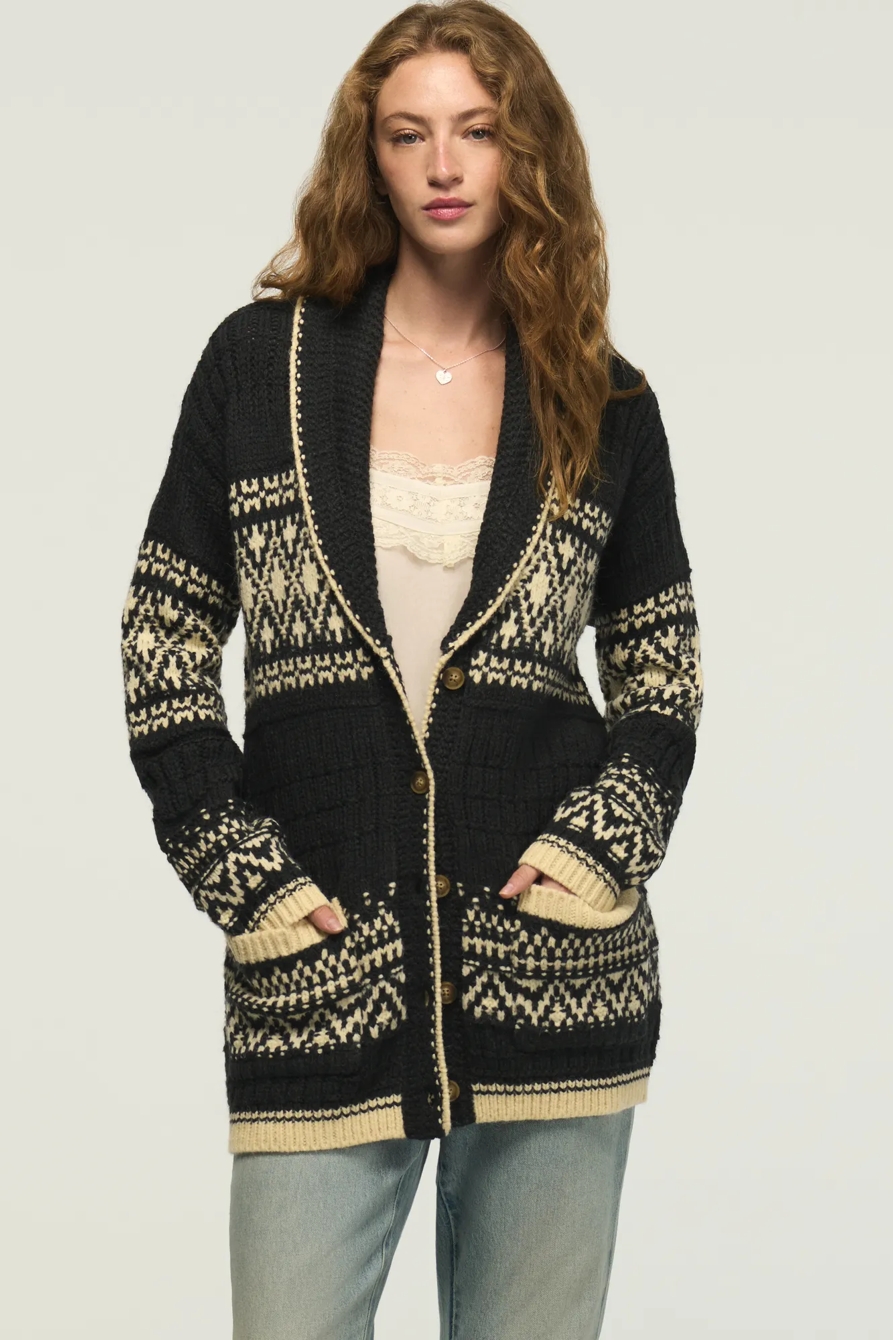 Shawl Collar Fair Isle Cardigan — BLACK BEAUTY — image 1