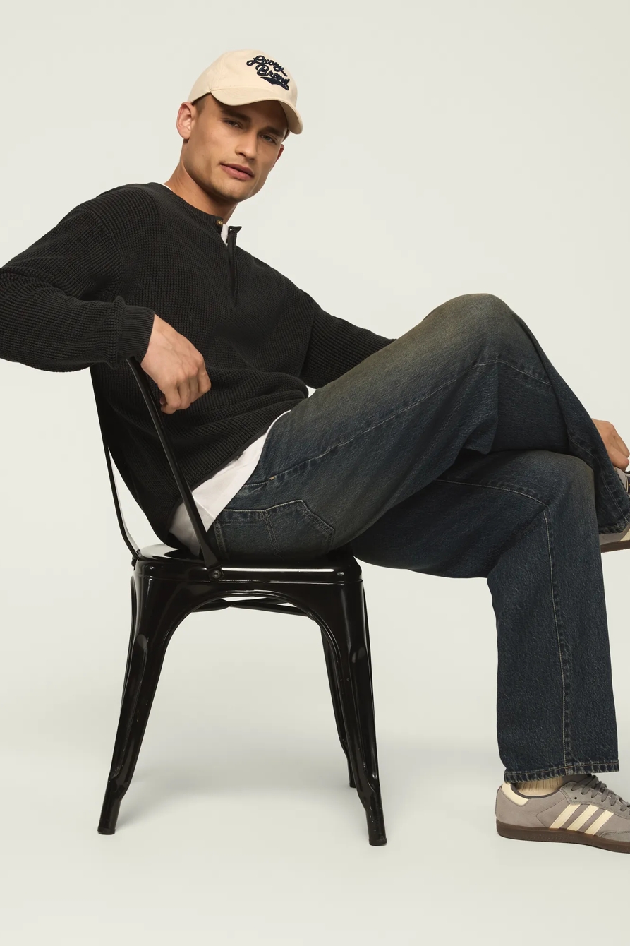 WASHED OTTOMAN HENLEY SWEATER — CAVIAR — image 5