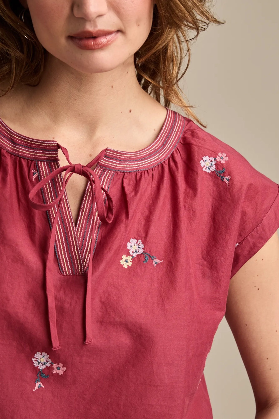 EMBROIDERED SWING BLOUSE — BURGUNDY — image 2