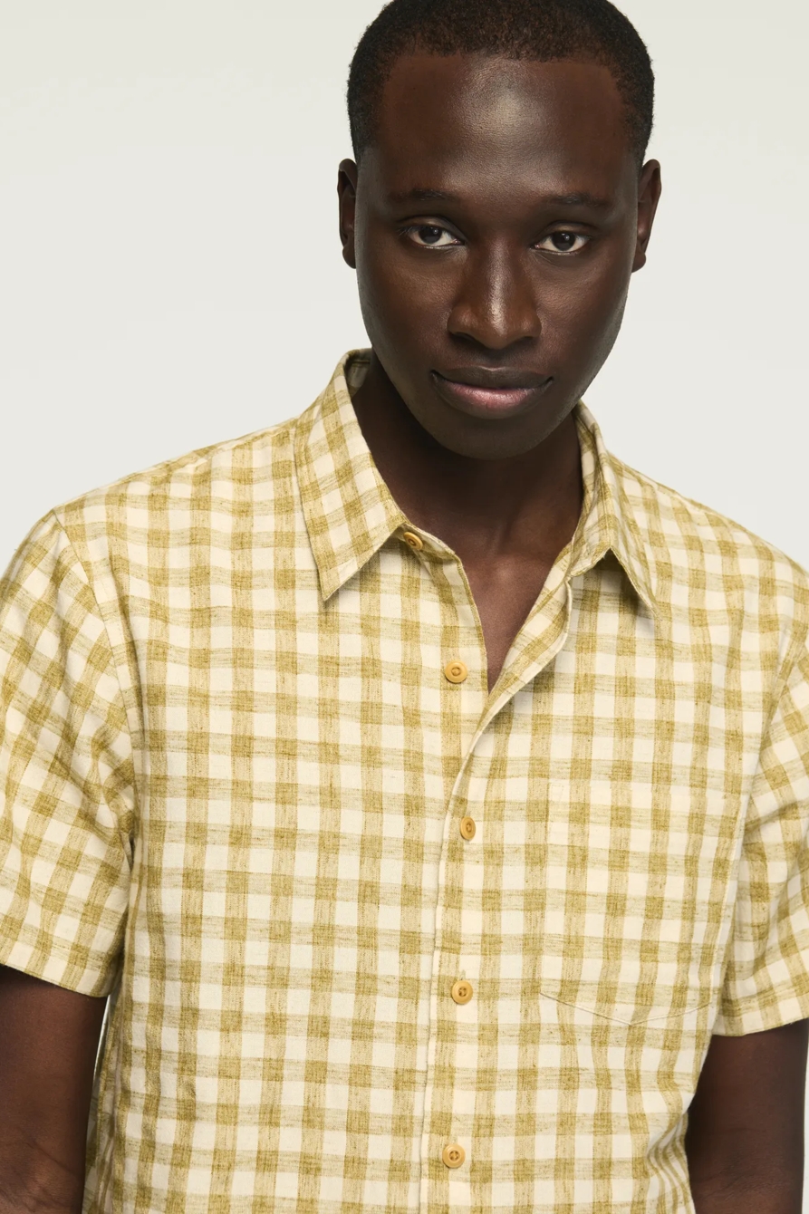 SHORT SLEEVE GINGHAM PLAID SHIRT — SLATE GREEN — image 2