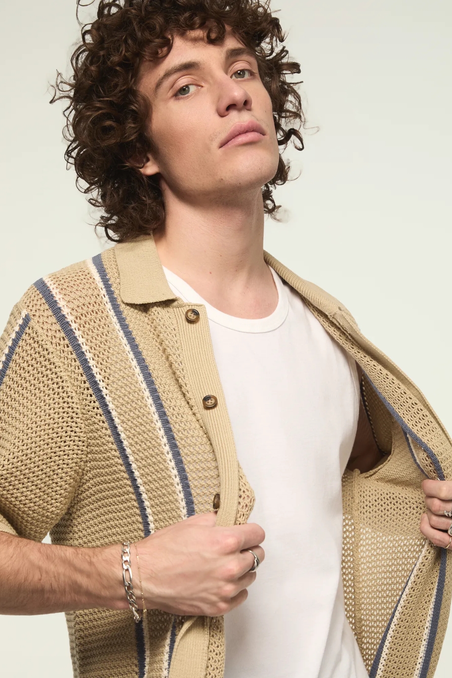 STRIPE BUTTON FRONT SWEATER — TIDAL FOAM — image 2