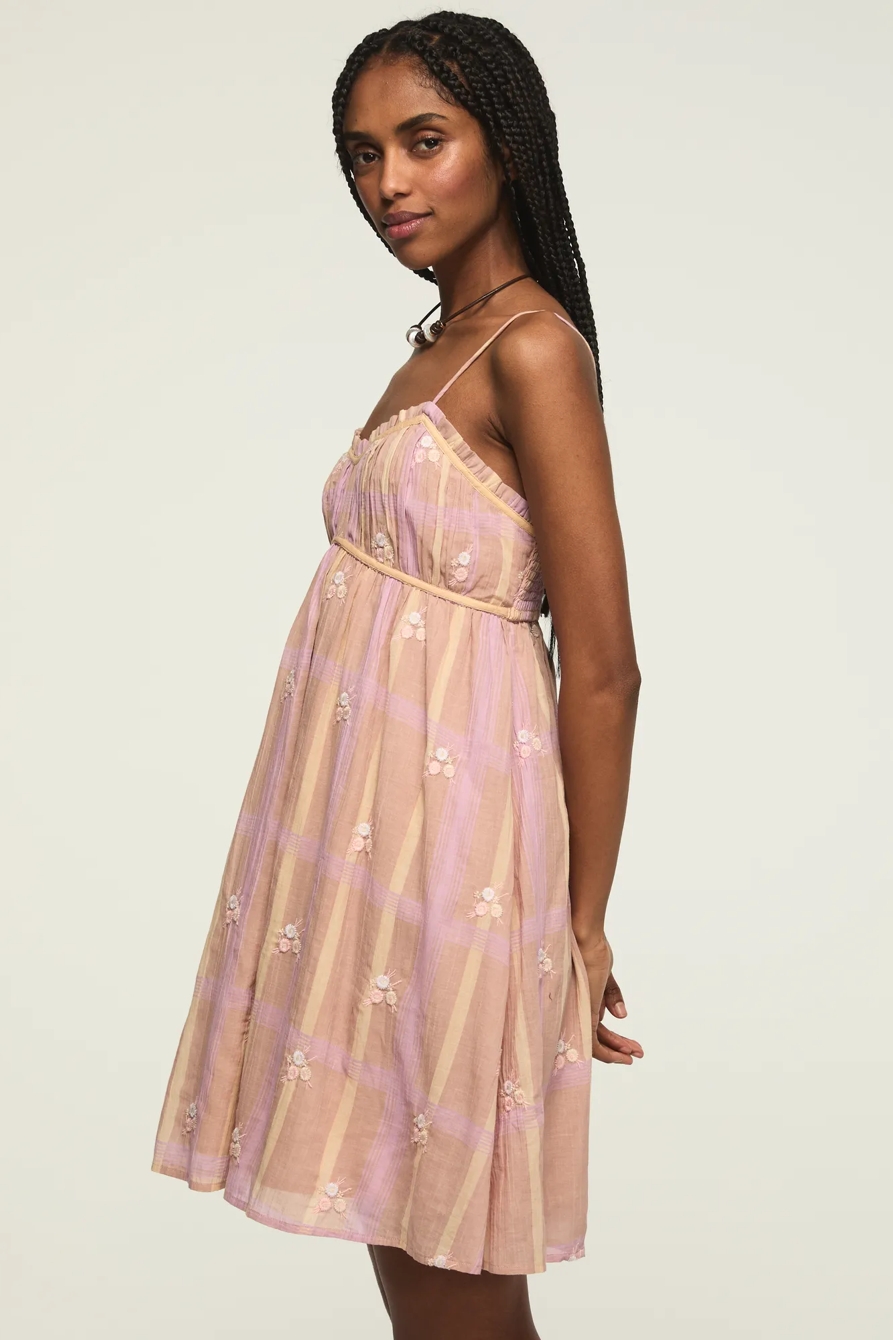 EMBROIDERED PLAID MINI DRESS — MAUVE PLAID — image 4
