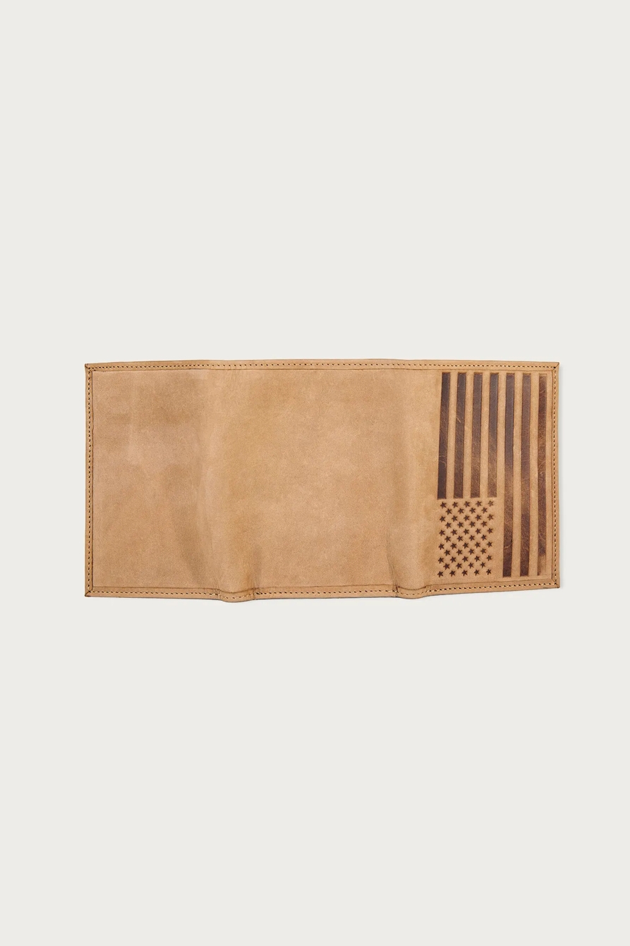 FLAG EMBOSSED LEATHER TRIFOLD WALLET — MEDIUM BROWN — image 4