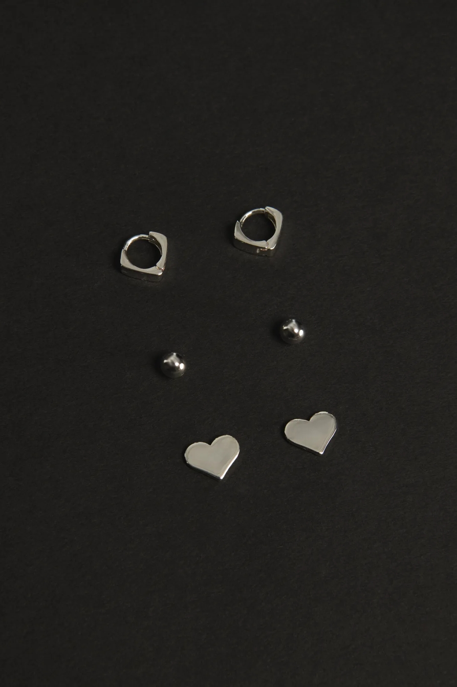 Ball and Heart Studs — SILVER — image 1