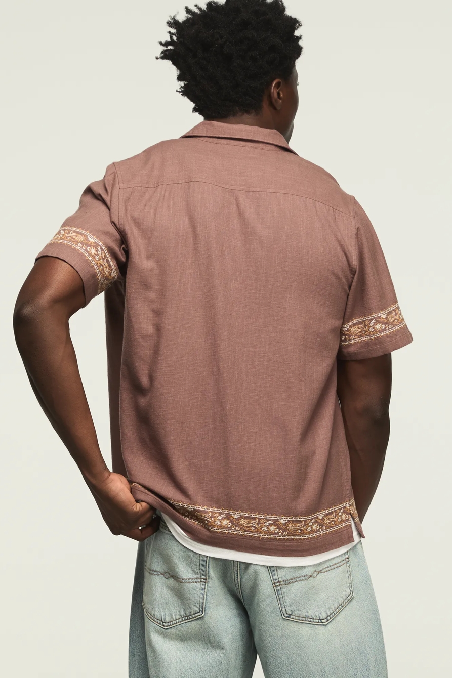 EMBROIDERED CAMP COLLAR SHIRT — BROWN MULTI — image 3