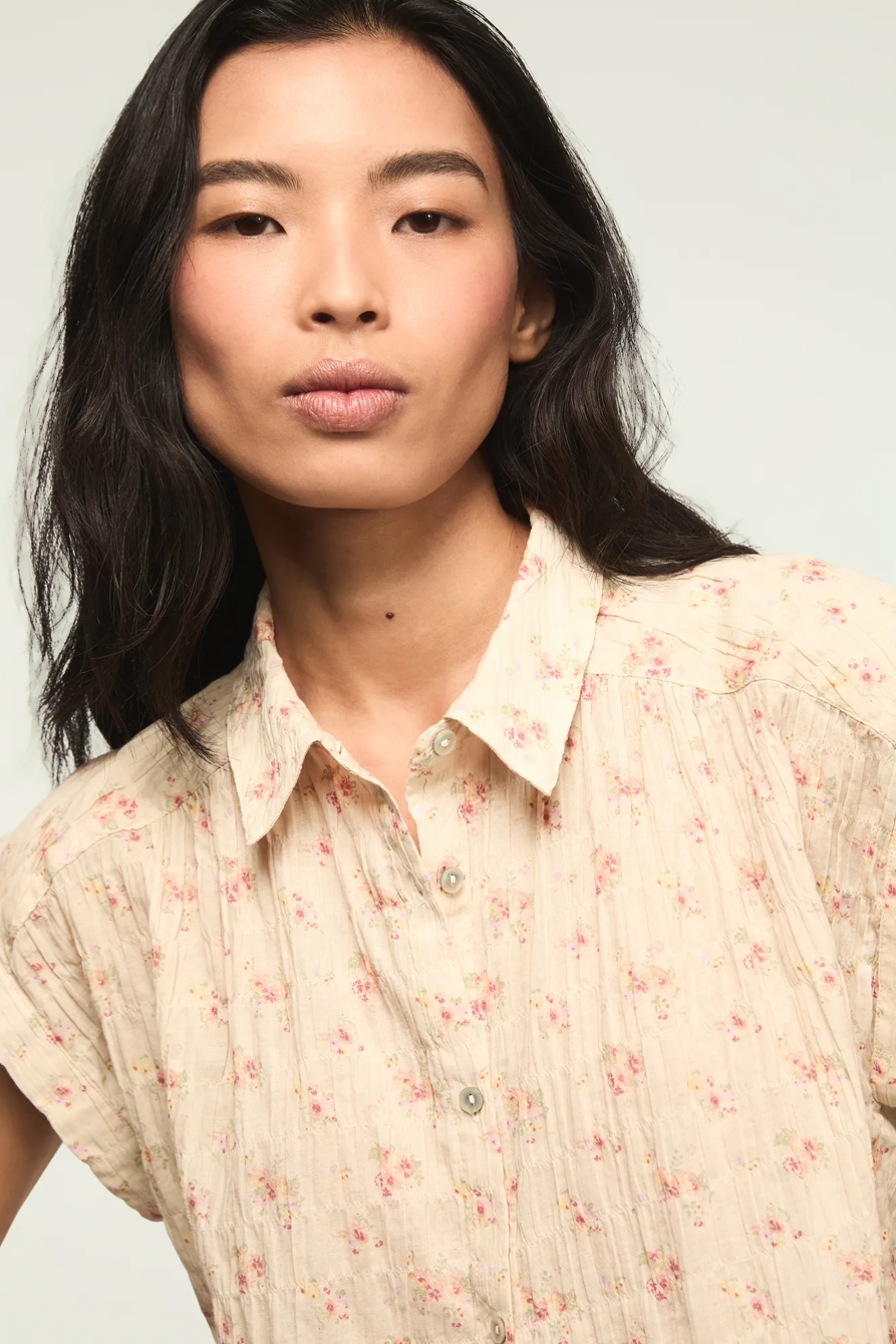BANDED SLEEVE BUTTONUP SHIRT — Cream Floral — image 2