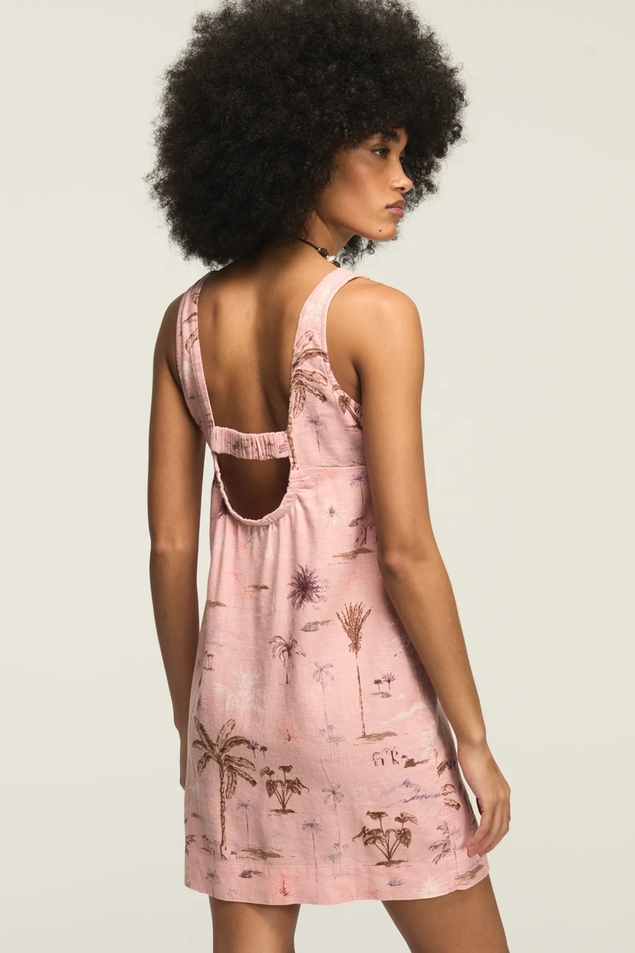 PALM TREE MINI DRESS — MAUVE PALM PRINT — image 2