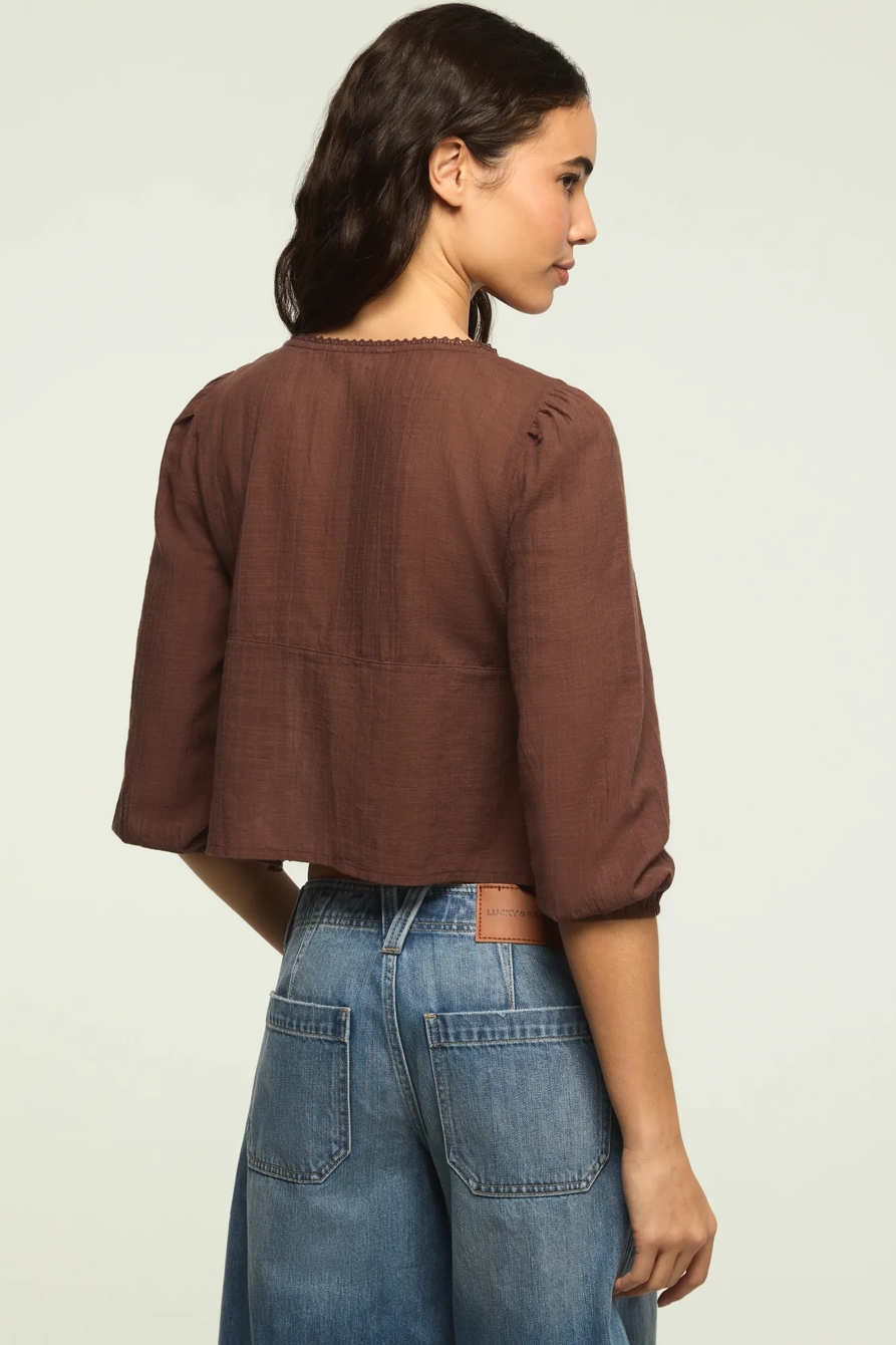 FESTIVAL CUTWORK FLYAWAY BLOUSE — FRENCH ROAST — image 3