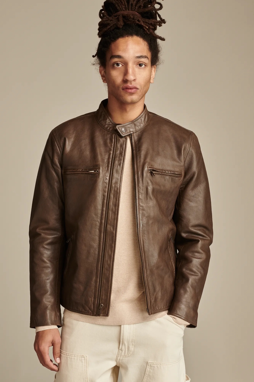 WASHED LEATHER BONNEVILLE JACKET — DARK BROWN — image 1
