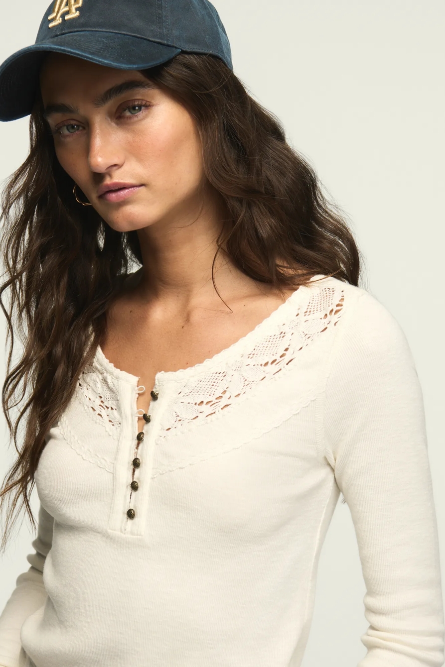 Lace Yoke Henley — Gardenia — image 5