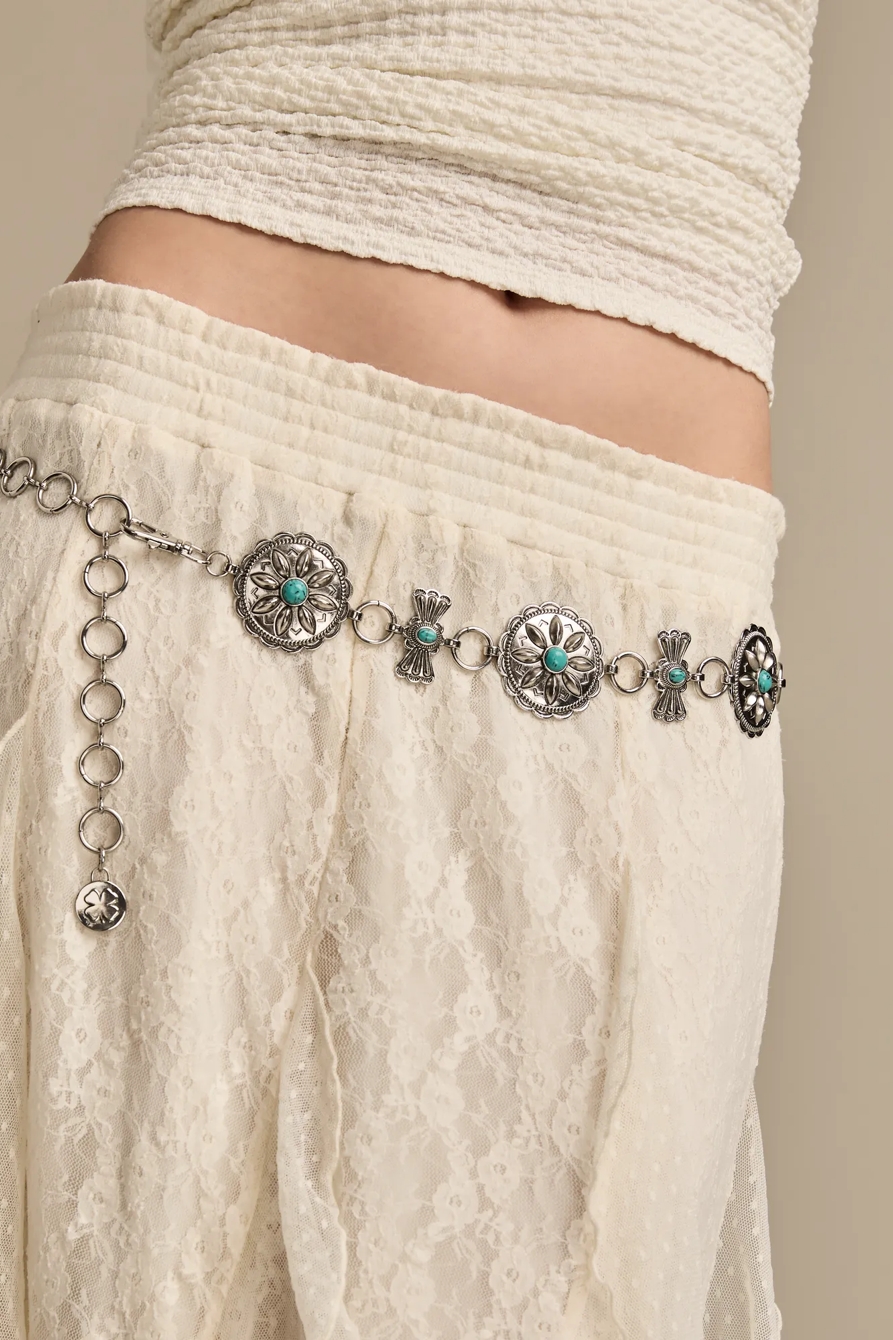 METAL TURQUOISE CHAIN BELT — SILVER — image 4