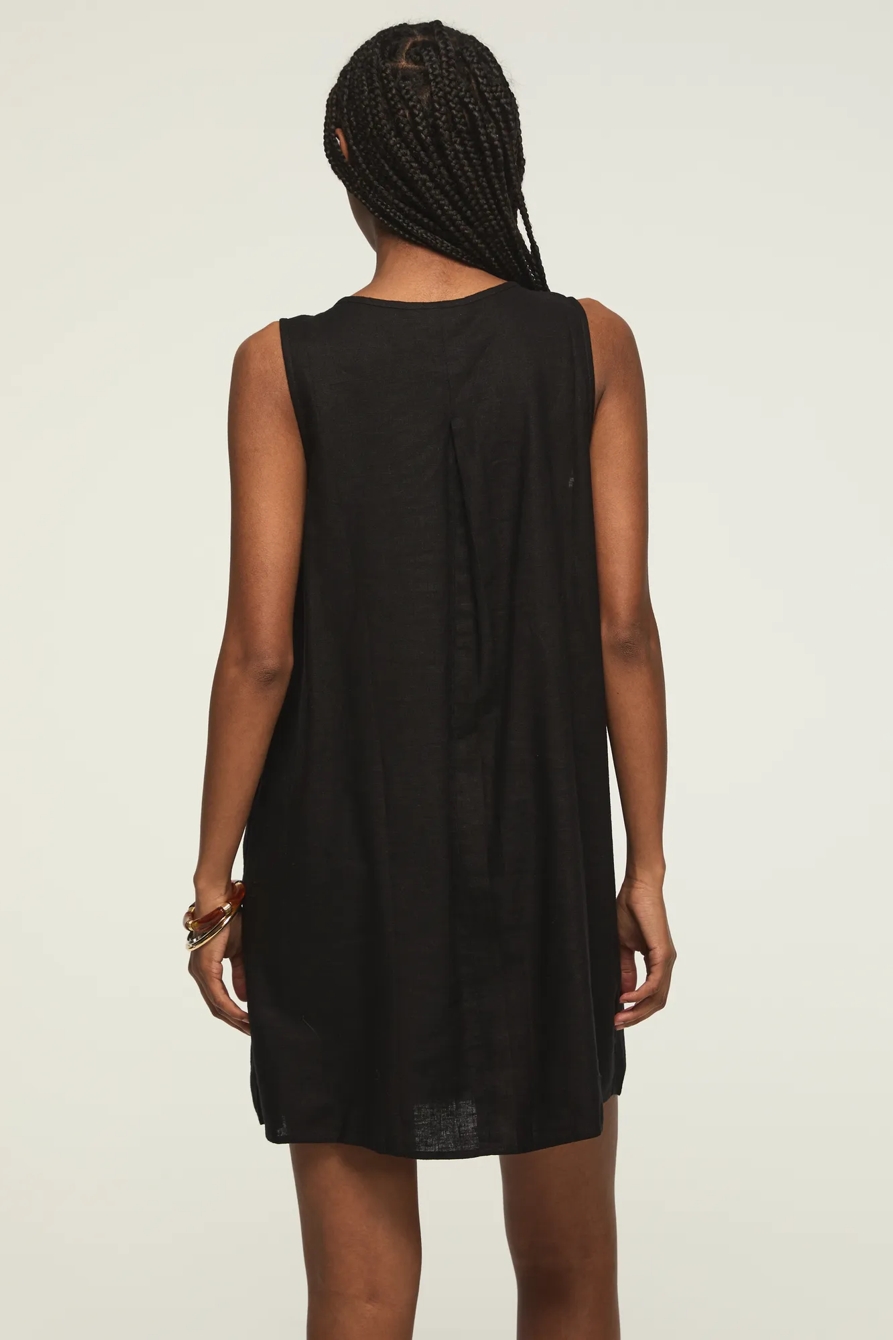 PLEATED TIE NECK MINI DRESS — CAVIAR — image 3
