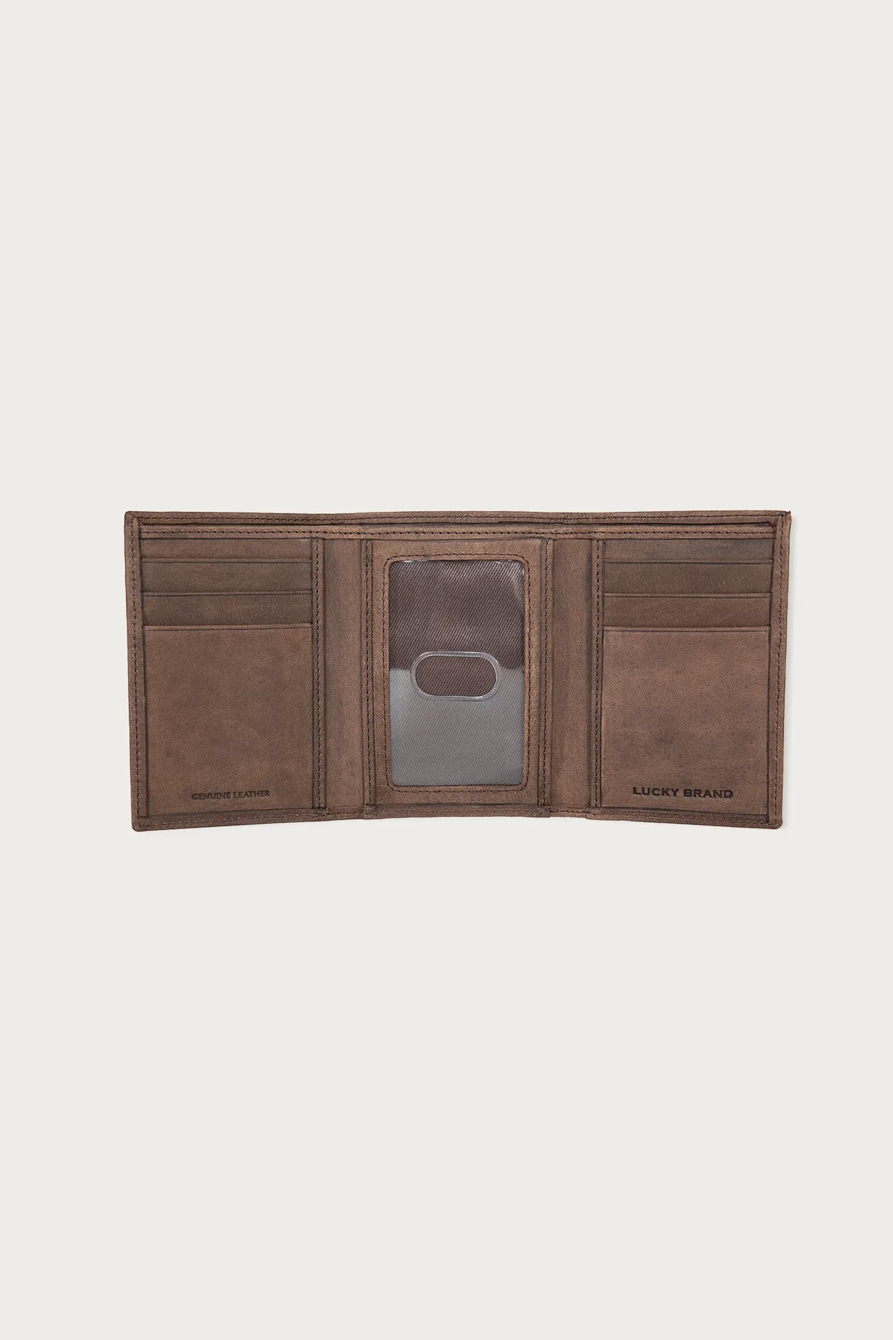GROOVED LEATHER TRIFOLD WALLET — DARK BROWN — image 3