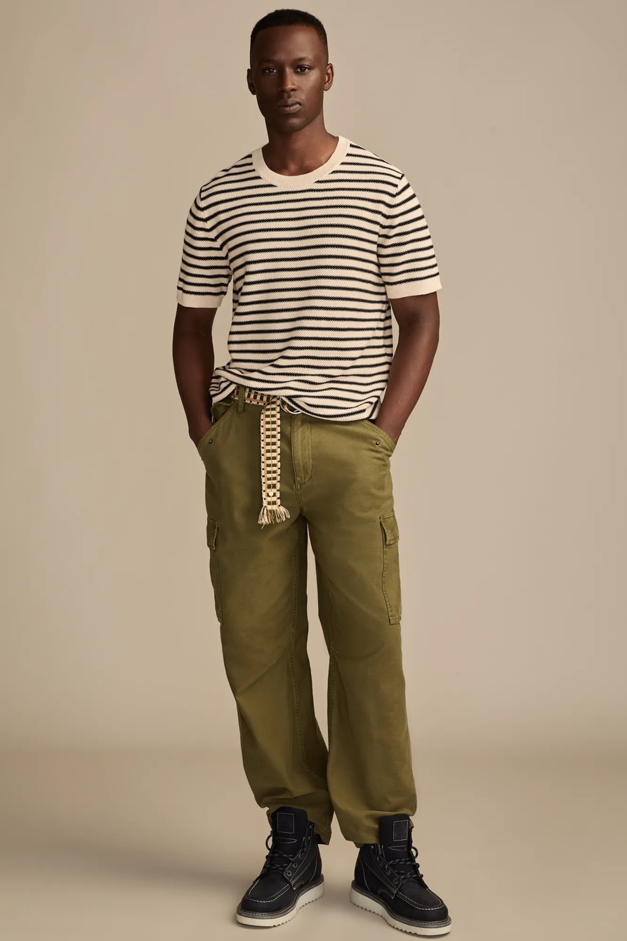 SHORT SLEEVE STRIPE TEXTURED SWEATER CREW — Turtledove — image 2
