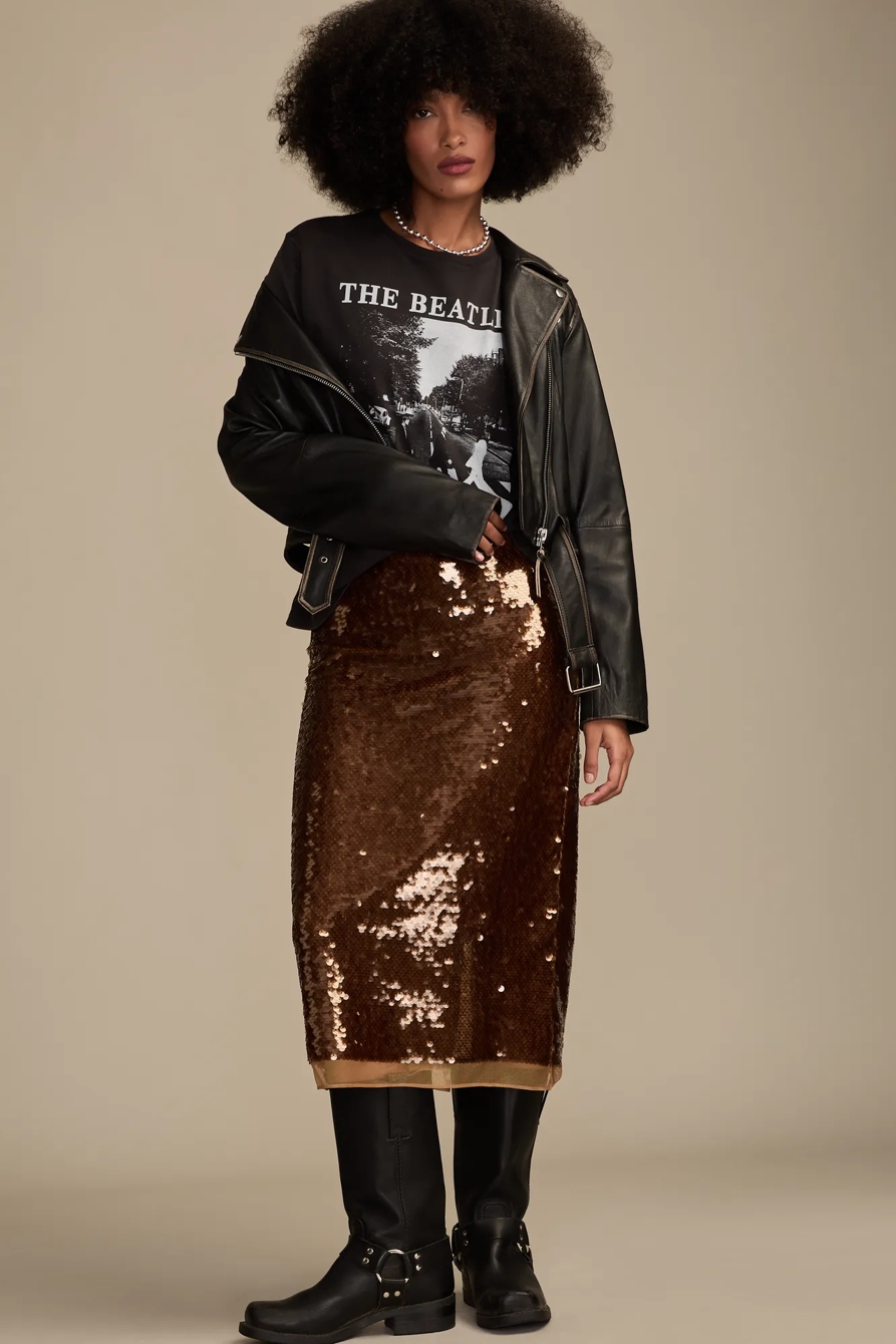 SEQUIN MIDI SKIRT — BROWN — image 1