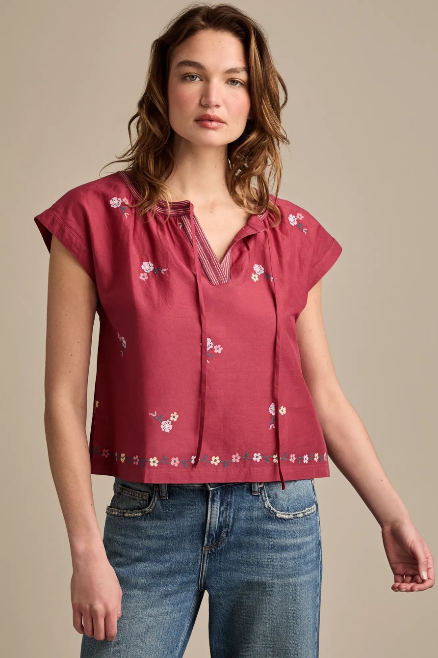 EMBROIDERED SWING BLOUSE — BURGUNDY — image 1