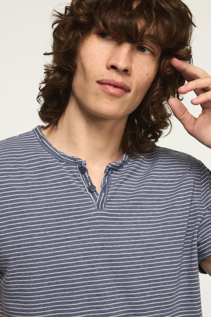 STRIPED VENICE BURNOUT NOTCH NECK TEE — BLUE MULTI — image 1