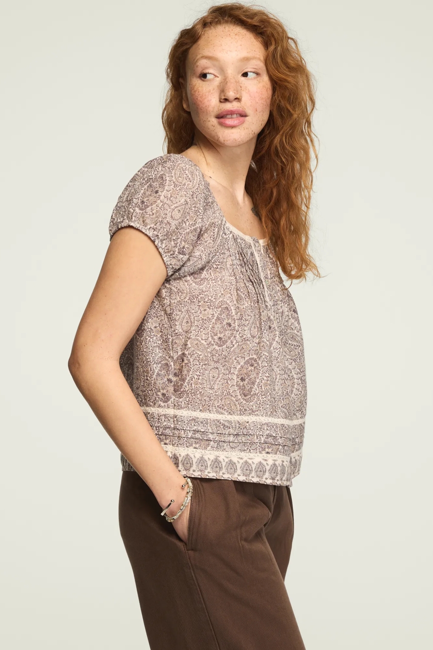 CAP SLEEVE LACE PEASANT TOP — BEIGE PAISLEY BORDER — image 4