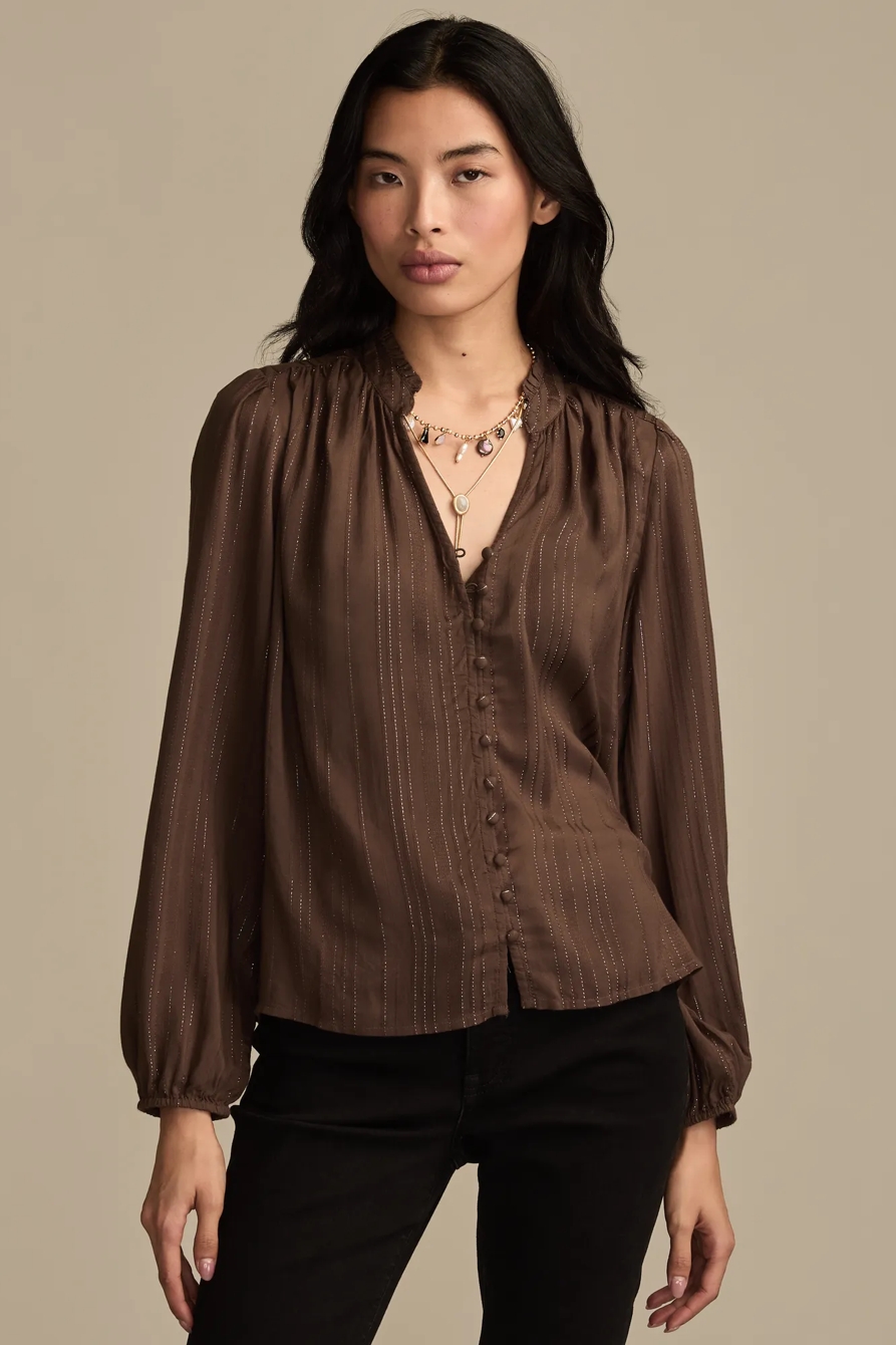 SHINE BUTTON FRONT BLOUSE — Chocolate Brown — image 1