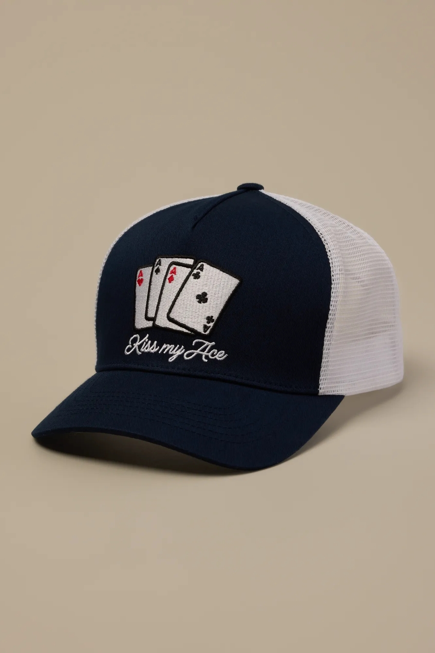 Kiss My Ace Trucker Hat — NAVY — image 1