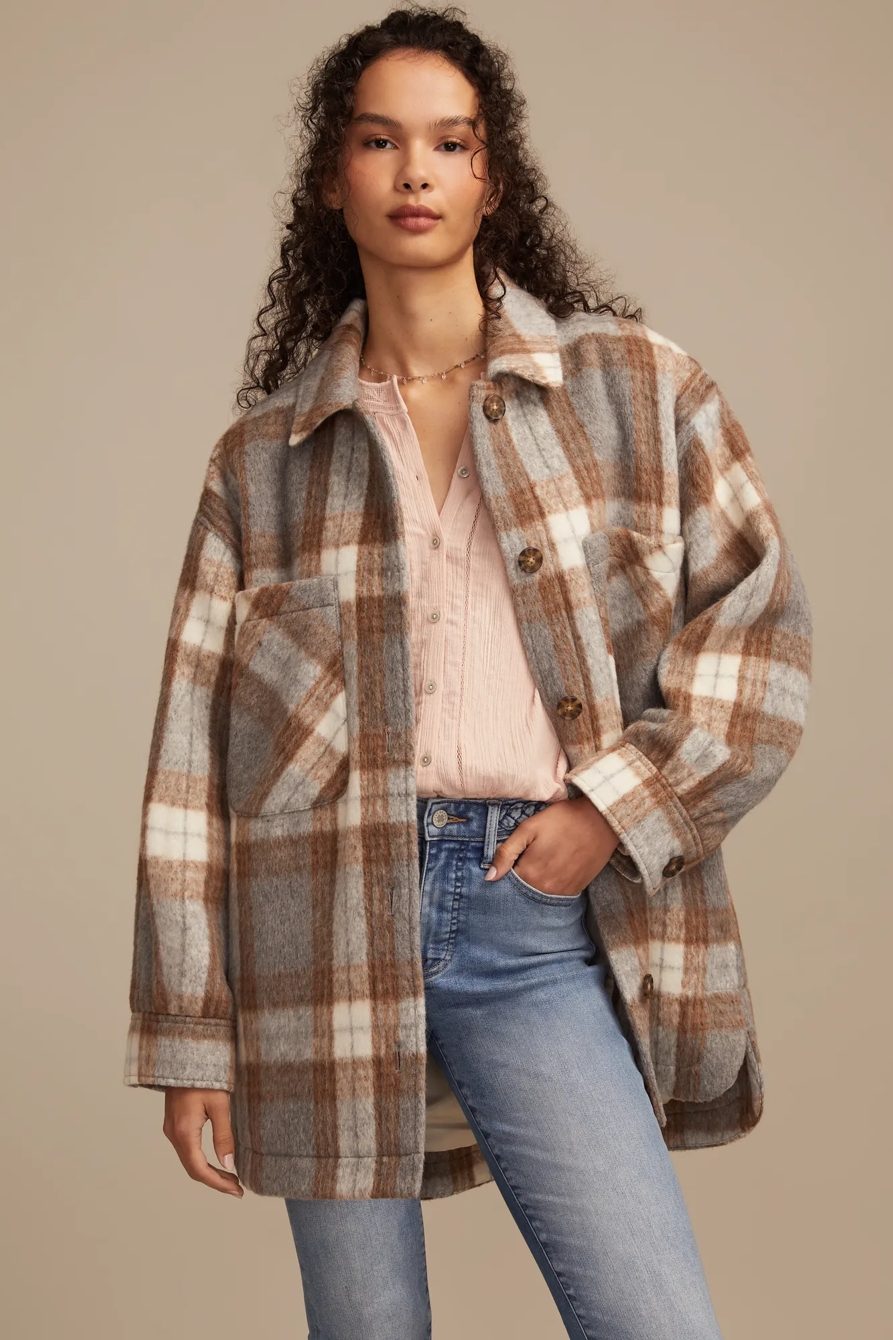 OVERSIZED PLAID SHIRT JACKET — Grey Plaid — image 1