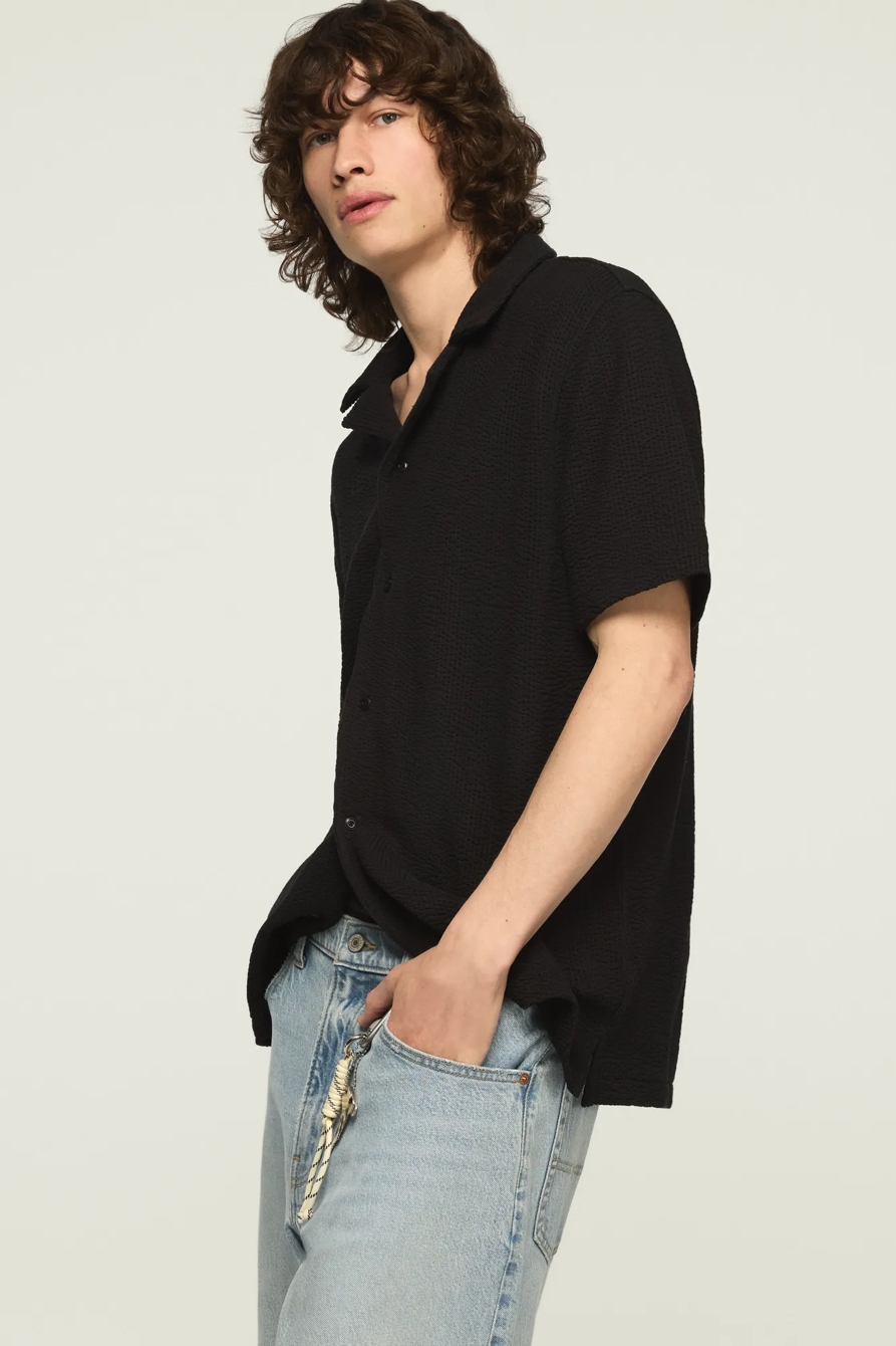 SEERSUCKER SHORT SLEEVE KNIT SHIRT — JET BLACK — image 4