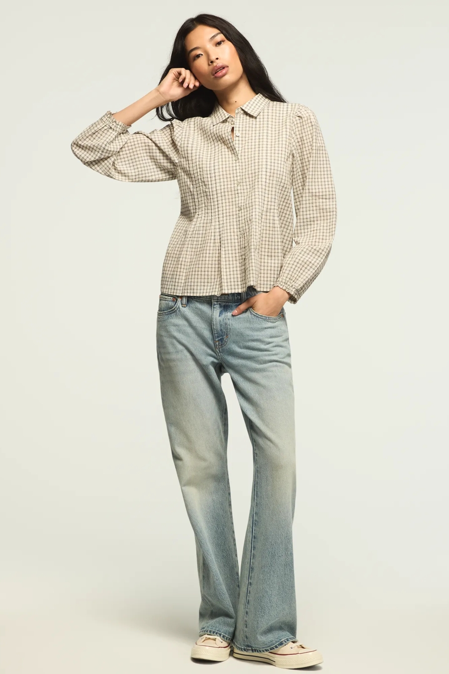 NOVELTY PINTUCK BLOUSE — CREAM PLAID — image 2