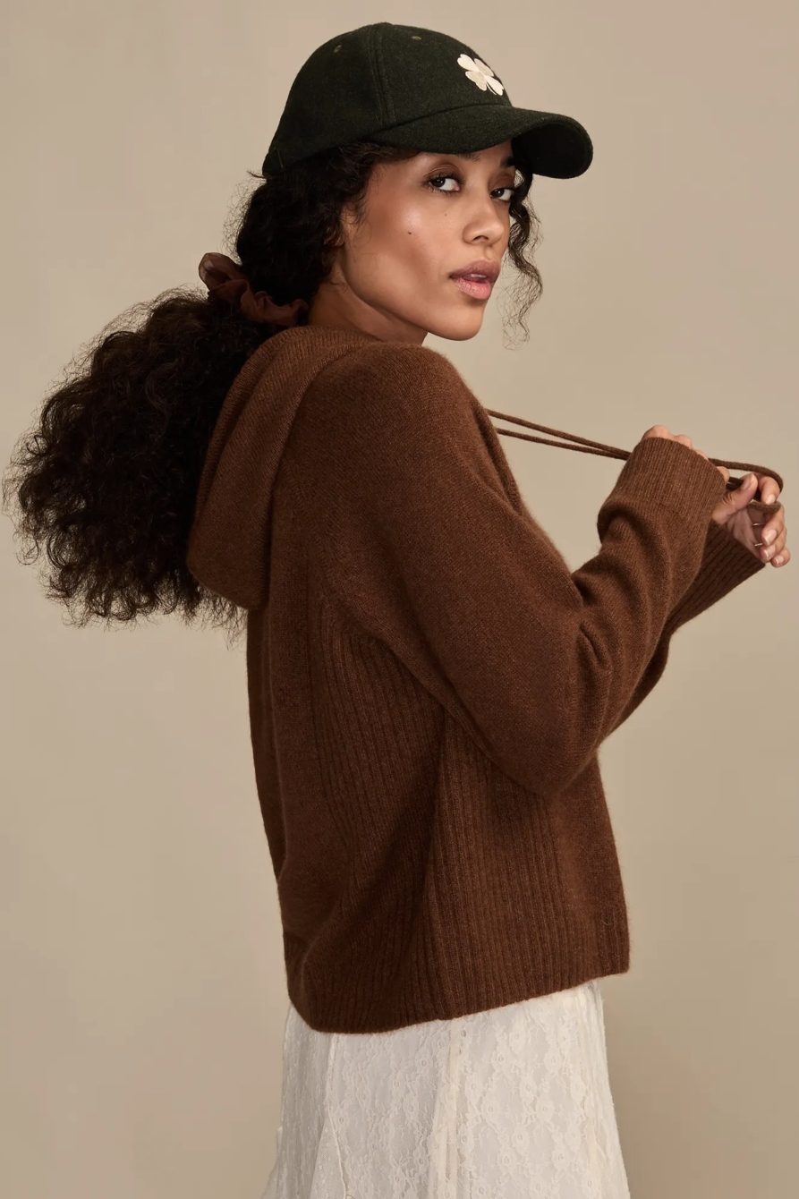 CASHMERE HOODIE SWEATER — MOCHA — image 4