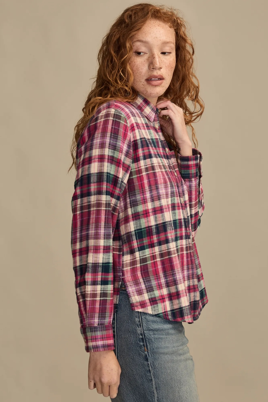 CLYDE PLAID BOYFRIEND BUTTON DOWN SHIRT — PINK MULTI PLAID — image 4