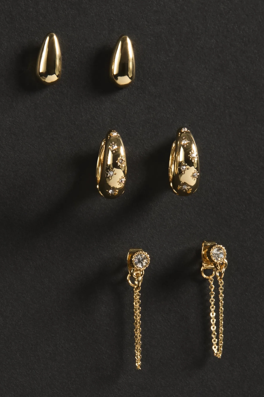 Stud, drop chain, and Hoop Set — GOLD — image 2