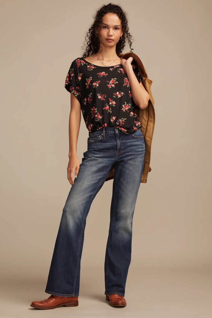 SHORT SLEEVE SANDWASH DOLMAN TEE — BLACK FLORAL — image 5