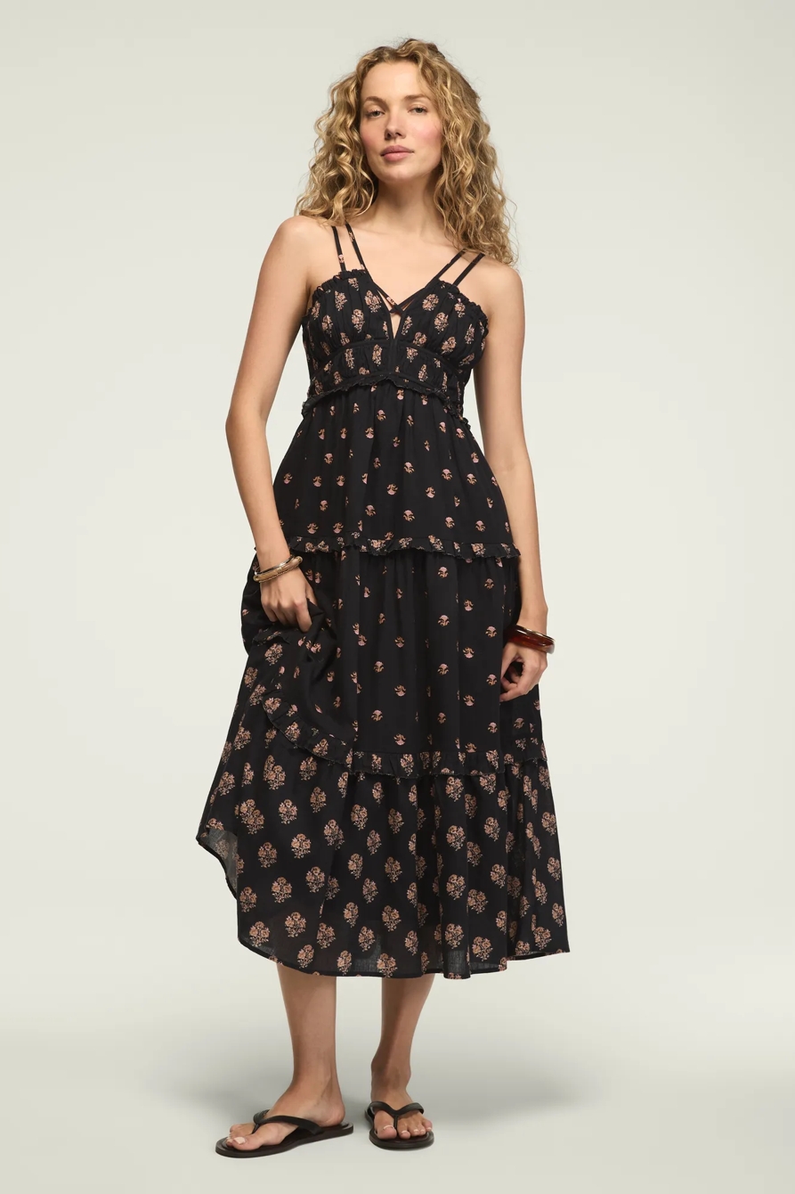 STRAPPY PRINT MIX MAXI DRESS — BLACK GEO FLORAL COMBO — image 1