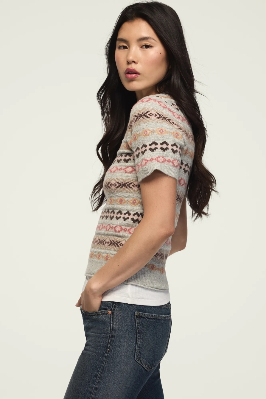 FAIR ISLE SWEATER TEE — LIGHT HEATHER GRAY — image 4