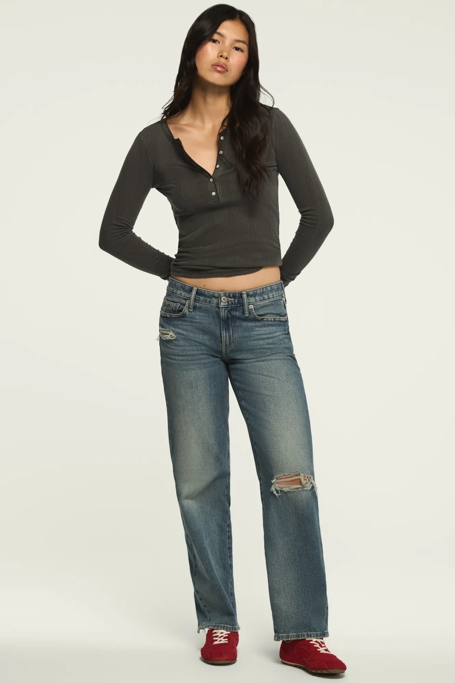 LONG SLEEVE RIBBED HENLEY — RAVEN — image 3