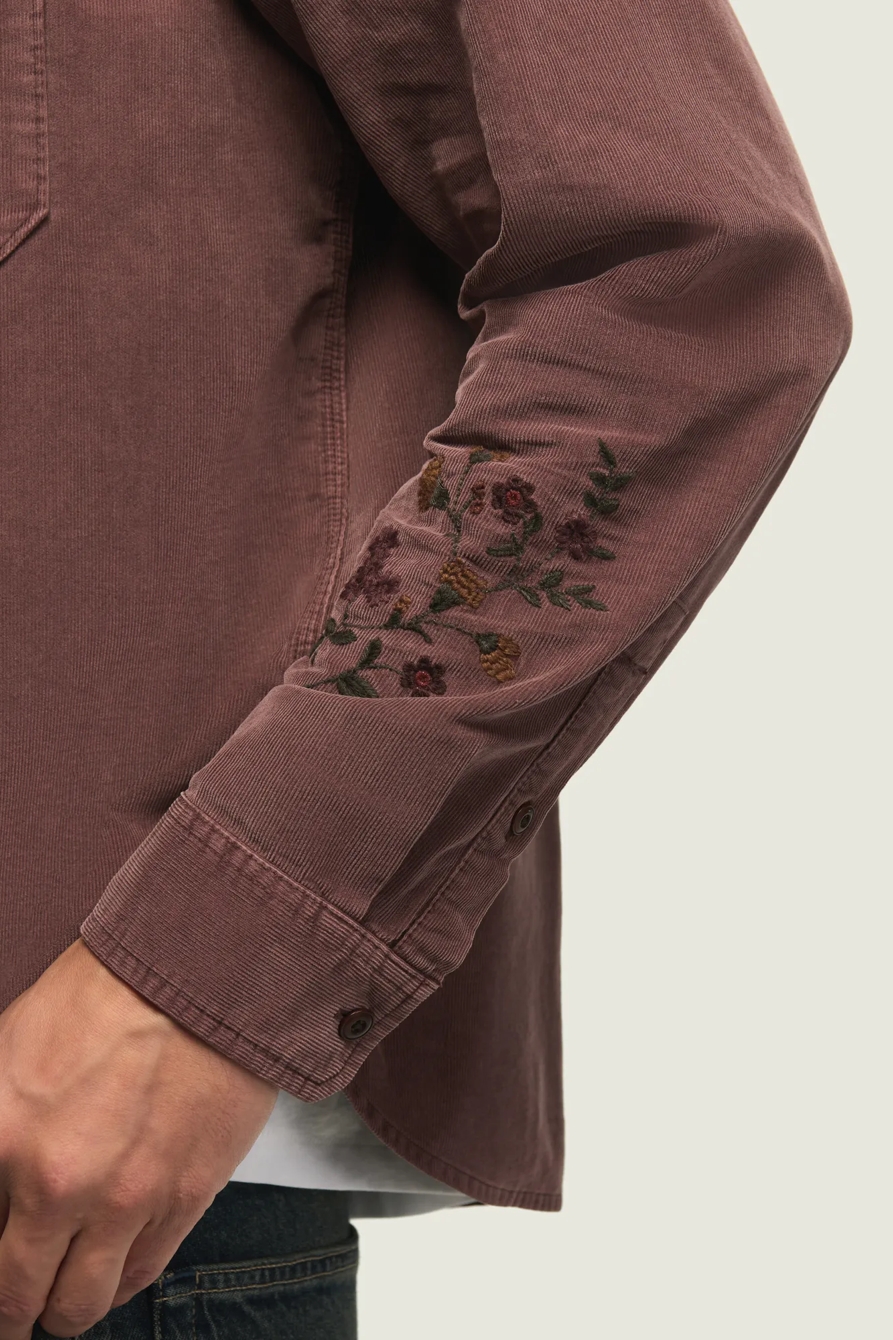 LONG SLEEVE EMBROIDERED CORDUROY WORKSHIRT — PEPPERCORN — image 2